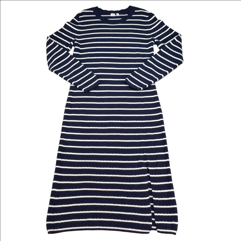 NWT GAP Women's Navy White Striped Ribbed Knit Sweater Dress XL Long Sleeve - Picture 3 of 10